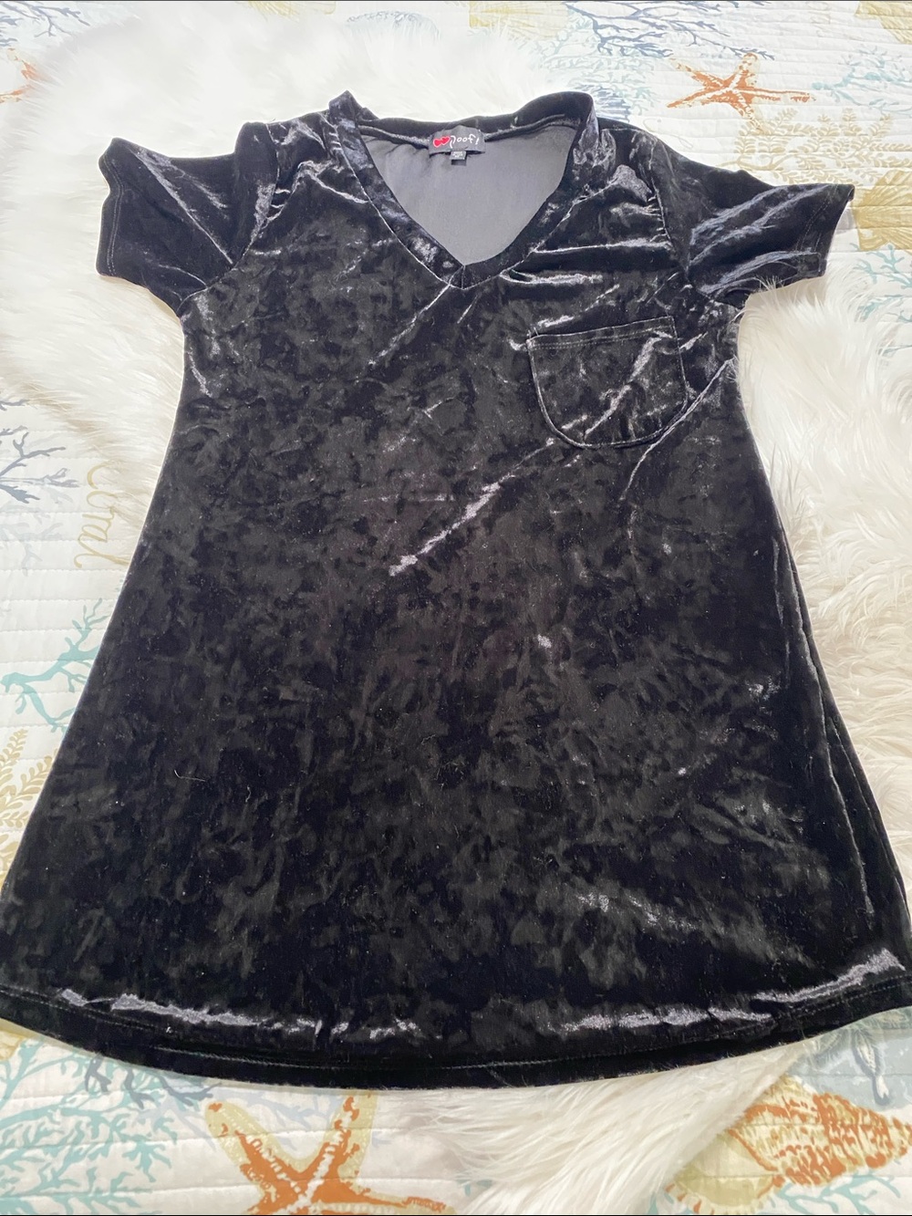 Poof! Black Velvet-Look V-Neck tunic  Top